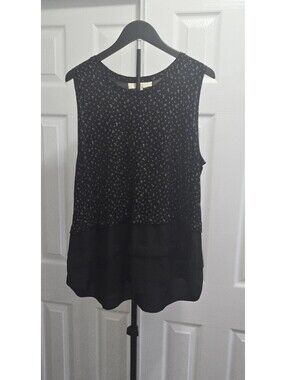 Loft Ann Taylor XXL Black Sleeveless Blouse Mixed Media Chiffon Tiered Ruffle...
